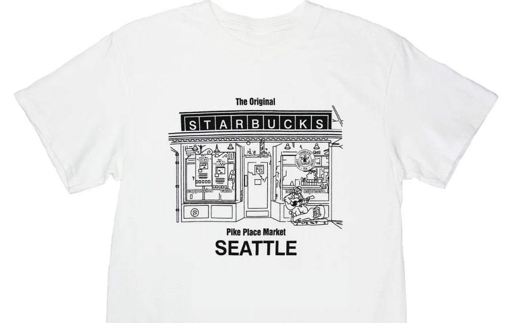 Seattle Shirt Company - Seattle Original Starbucks Line Drawing - White