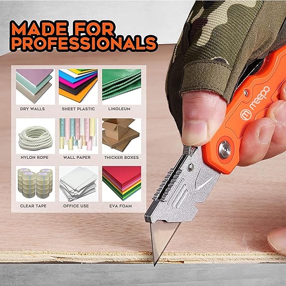 M MEEPO 4 Pack Heavy Duty Folding Box Cutter – Razor Sharp Blades | Connect Labours